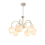 French Style Tulip Flower Milky White Glass Chandelier 3 Step Dimming LED Pendant Ceiling Light for Living Room