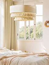 Freya Bohemian Tassel Pendant Light with Hemp Rope and Fabric Shade for Indoor Decor