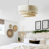 Freya Bohemian Tassel Pendant Light with Hemp Rope and Fabric Shade for Indoor Decor