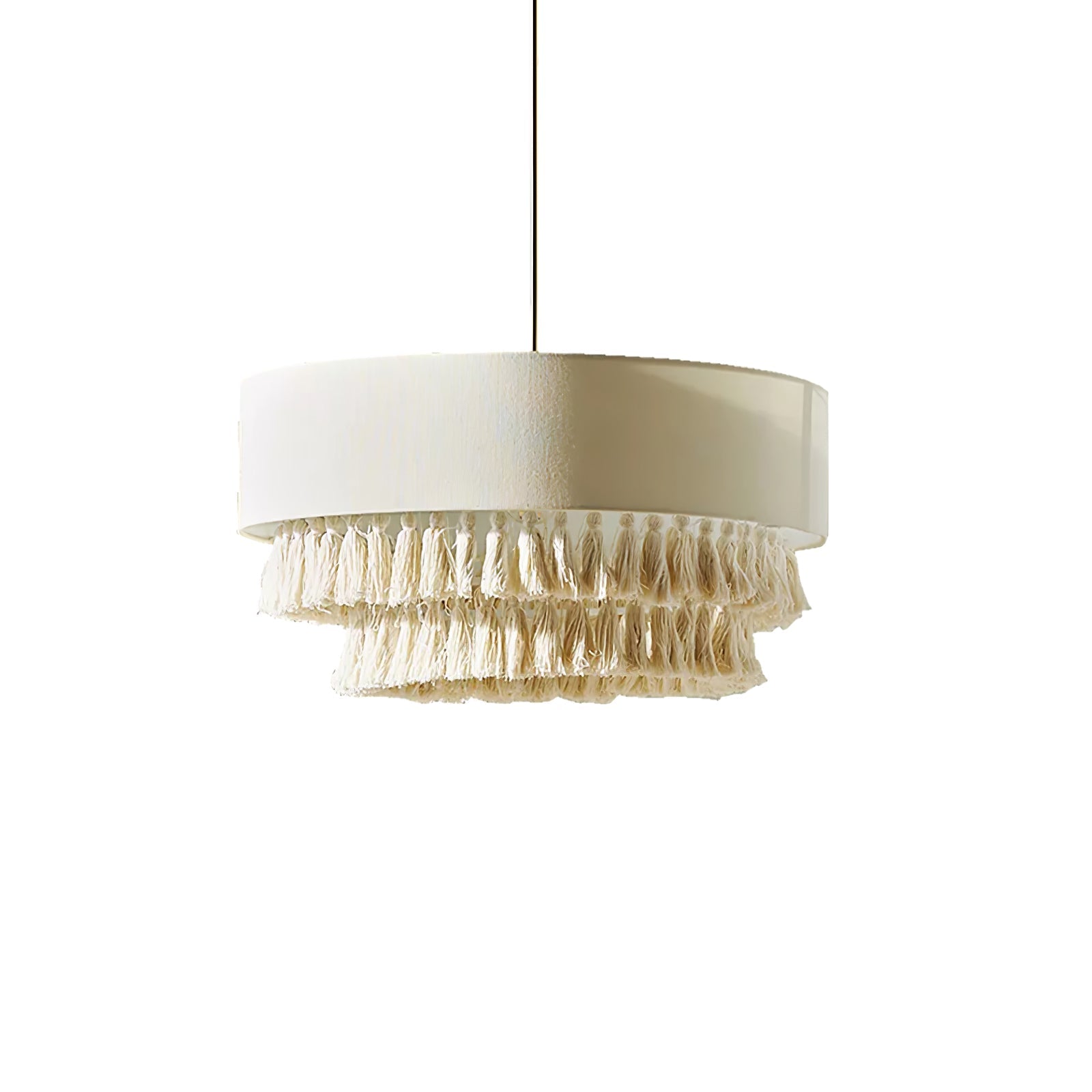 Freya Bohemian Tassel Pendant Light with Hemp Rope and Fabric Shade for Indoor Decor
