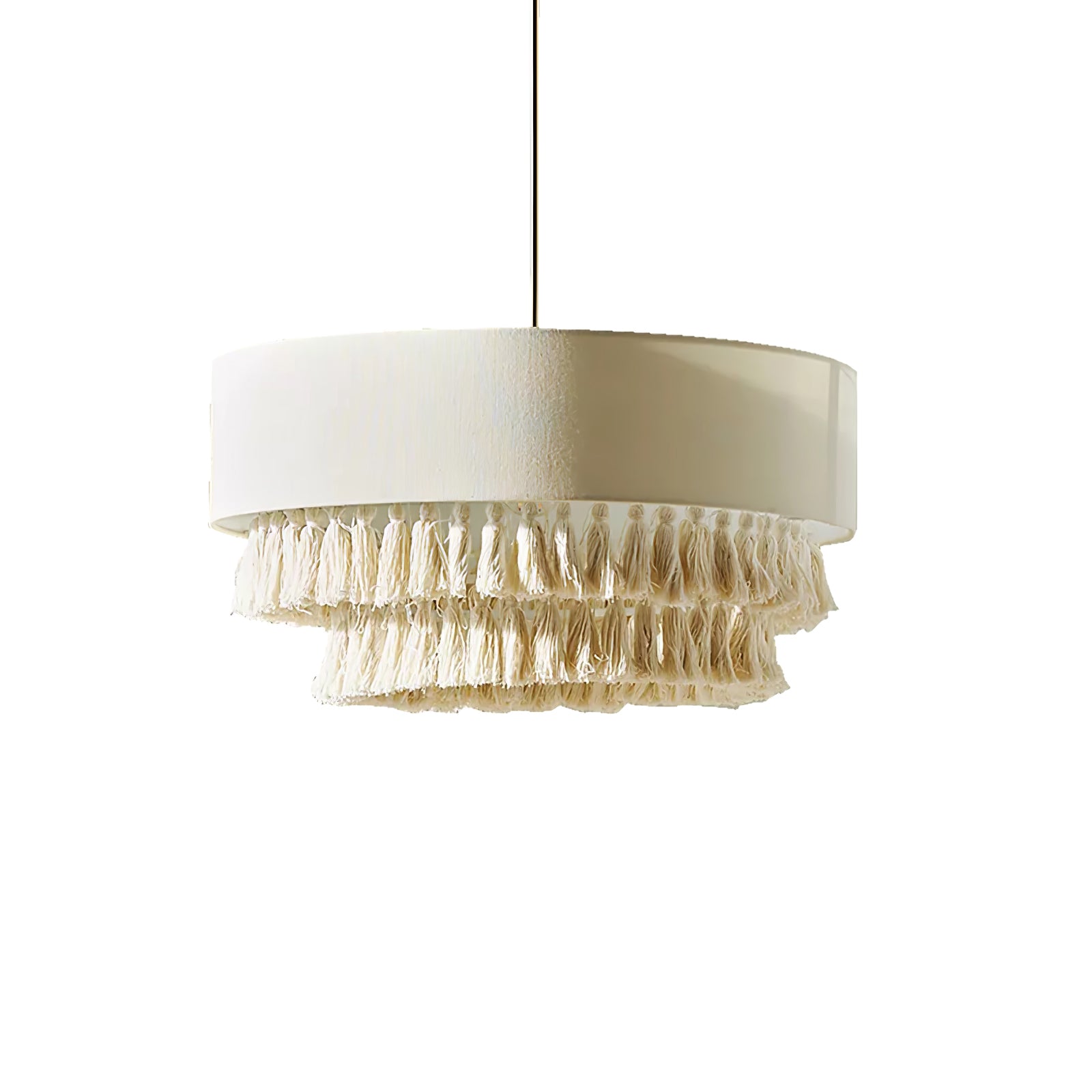 Freya Bohemian Tassel Pendant Light with Hemp Rope and Fabric Shade for Indoor Decor