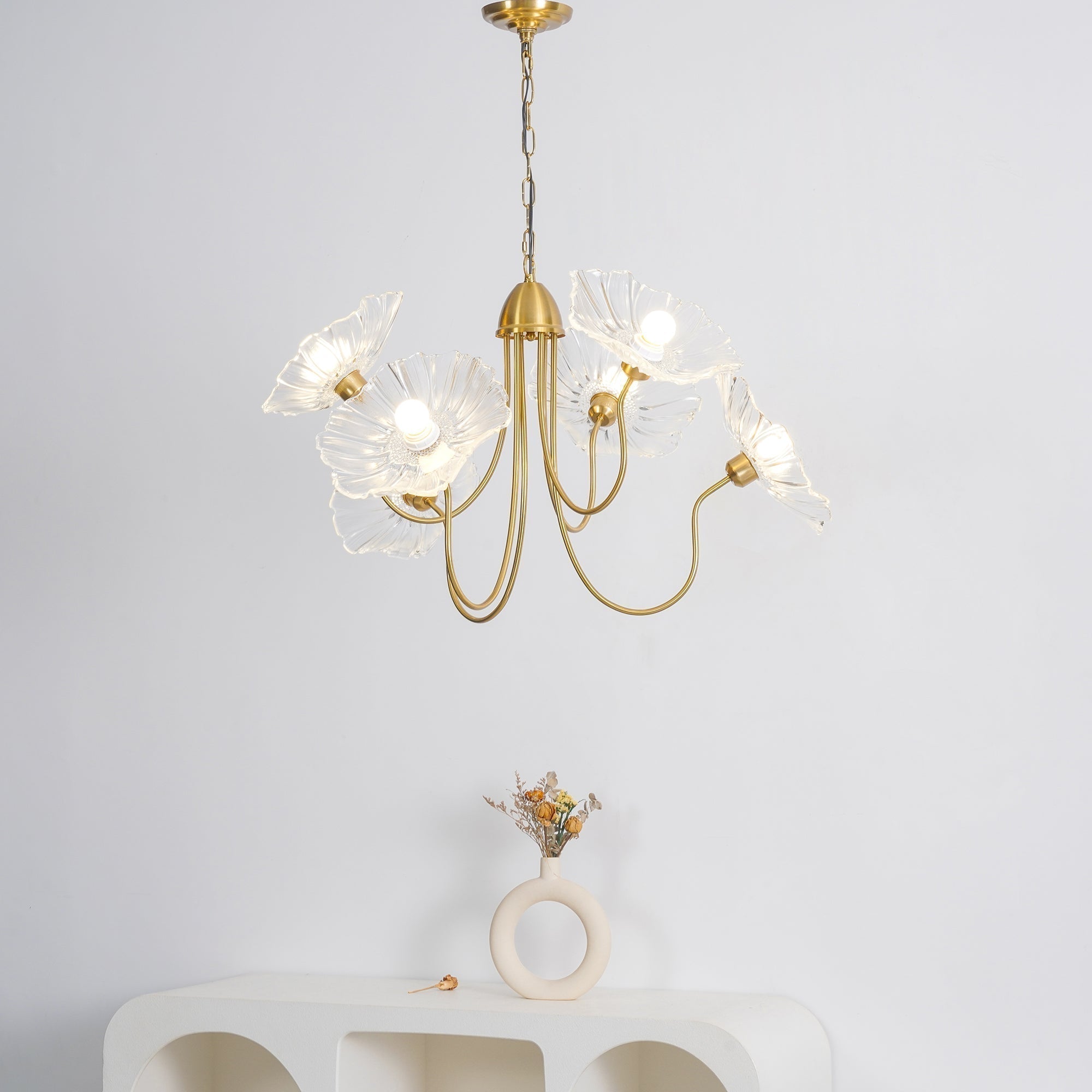 Frosted Lotus Leaf Glass Pendant Light Modern Gold Luxury Ceiling Chandelier for Dining Room