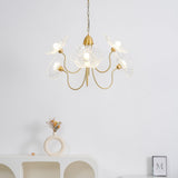 Frosted Lotus Leaf Glass Pendant Light Modern Gold Luxury Ceiling Chandelier for Dining Room