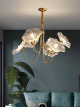 Frosted Lotus Leaf Glass Pendant Light Modern Gold Luxury Ceiling Chandelier for Dining Room