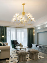 Frosted Lotus Leaf Glass Pendant Light Modern Gold Luxury Ceiling Chandelier for Dining Room