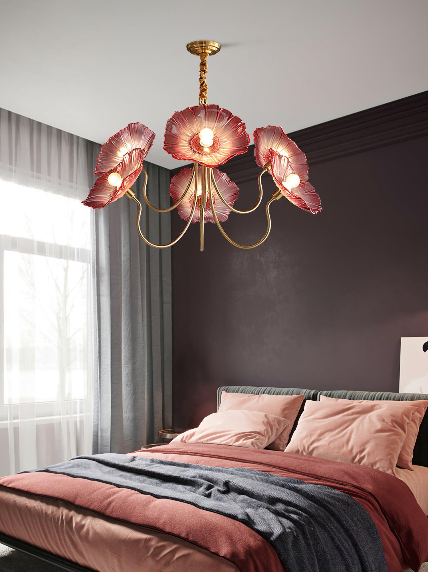 Frosted Lotus Leaf Glass Pendant Light Modern Gold Luxury Ceiling Chandelier for Dining Room