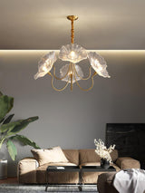 Frosted Lotus Leaf Glass Pendant Light Modern Gold Luxury Ceiling Chandelier for Dining Room
