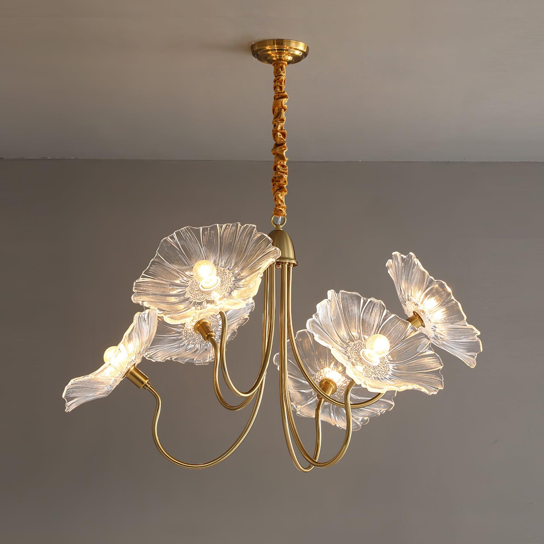 Frosted Lotus Leaf Glass Pendant Light Modern Gold Luxury Ceiling Chandelier for Dining Room