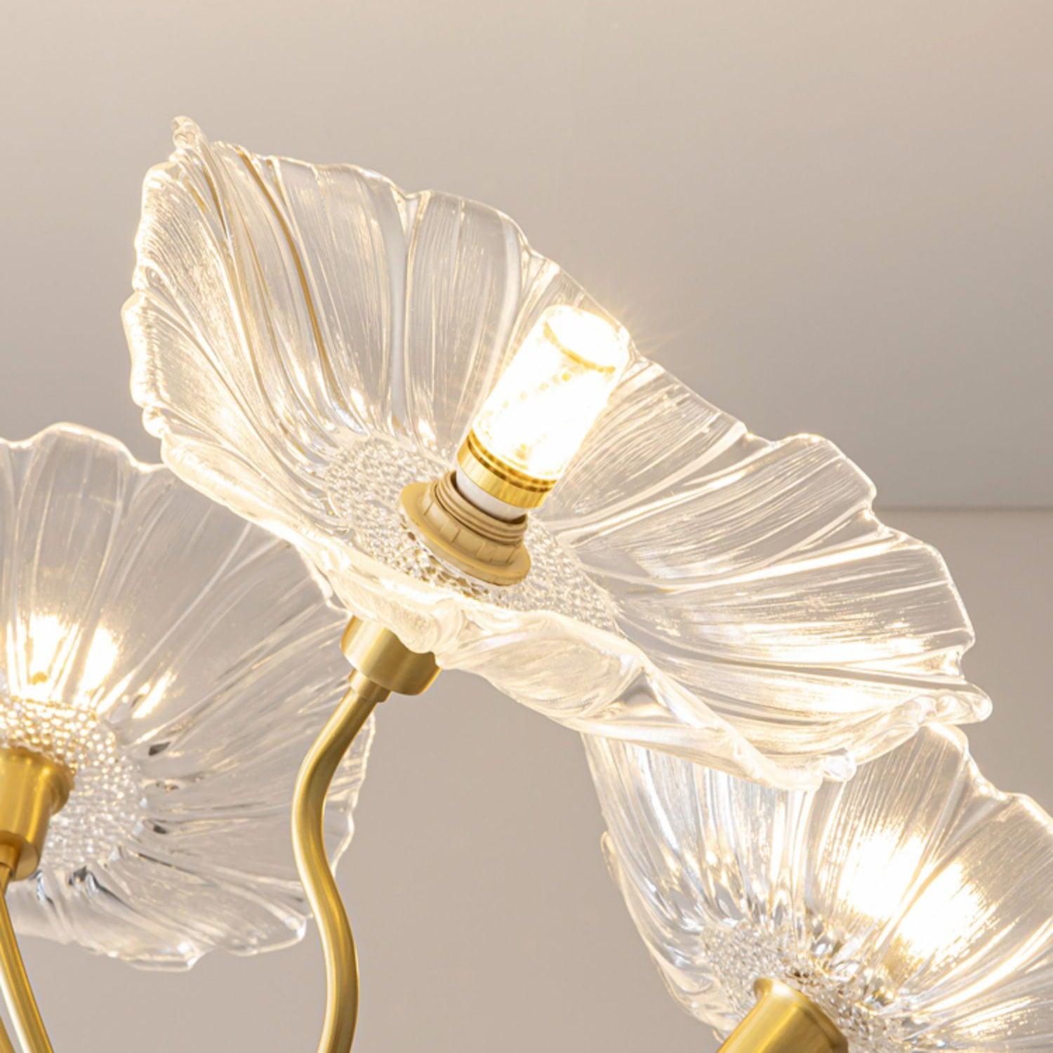 Frosted Lotus Leaf Glass Pendant Light Modern Gold Luxury Ceiling Chandelier for Dining Room