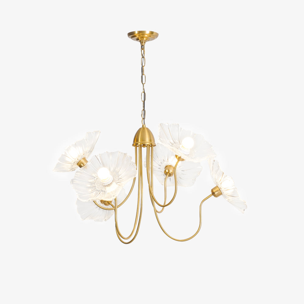 Frosted Lotus Leaf Glass Pendant Light Modern Gold Luxury Ceiling Chandelier for Dining Room