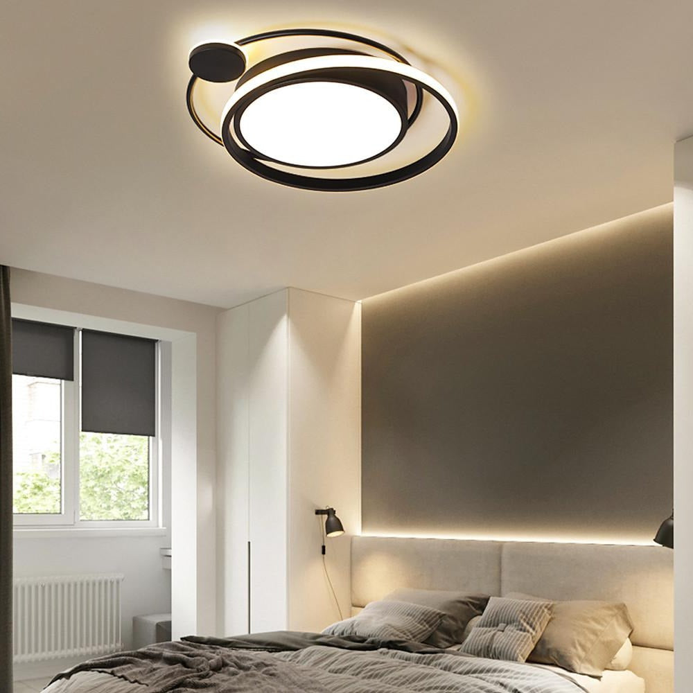 Modern Dimmable Double Circle Geometric LED Flush Mount Ceiling Light for Bedroom Living Room