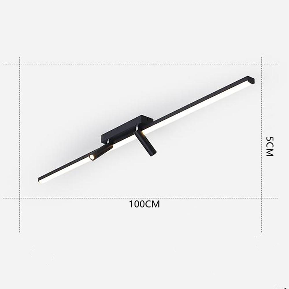 Modern Black Linear Semi Flush Mount LED Ceiling Light with Two Adjustable Spotlights