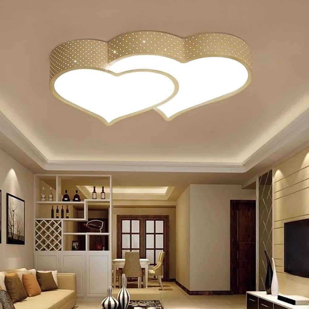 Modern Dimmable Heart Shaped LED Flush Mount Ceiling Light with Remote Control Metal Fixture
