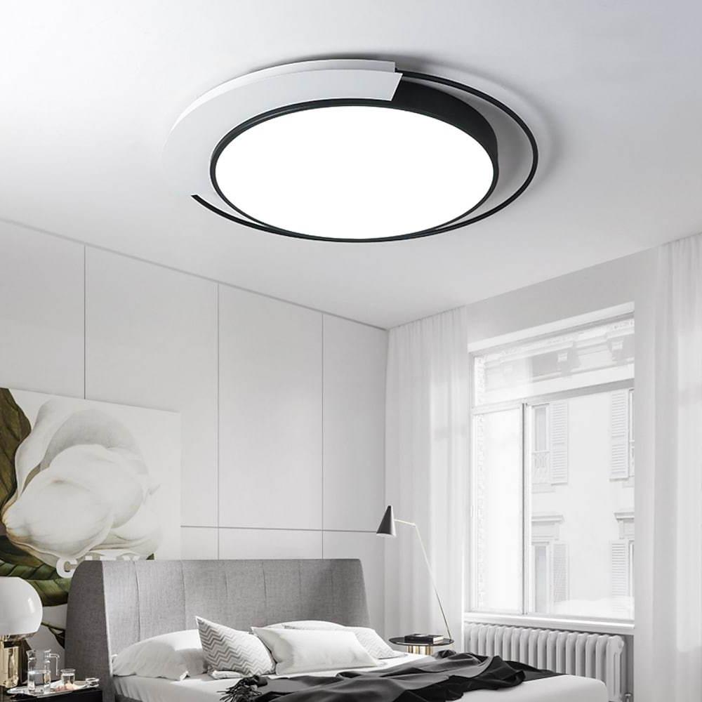 Modern LED Flush Mount Ceiling Light Round Aluminum 18 Inch Low Profile Fixture for Bedroom