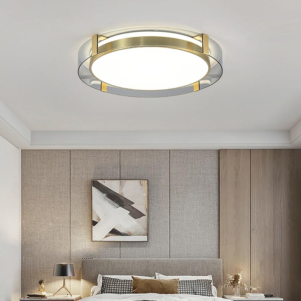 Modern Copper LED Flush Mount Ceiling Light Nordic Brass Circular Glass Fixture