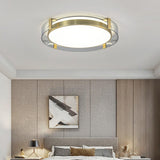 Modern Copper LED Flush Mount Ceiling Light Nordic Brass Circular Glass Fixture