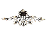 Vintage Antique Brass Leaf Crystal Branch Semi Flush Mount Ceiling Light 8 Light LED Chandelier