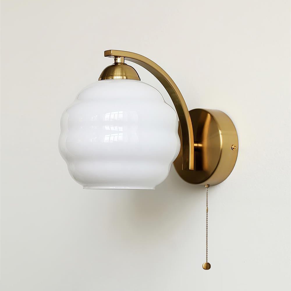 Gatsby Art Deco Style Wall Sconce with White Glass Shade and Metal Finish