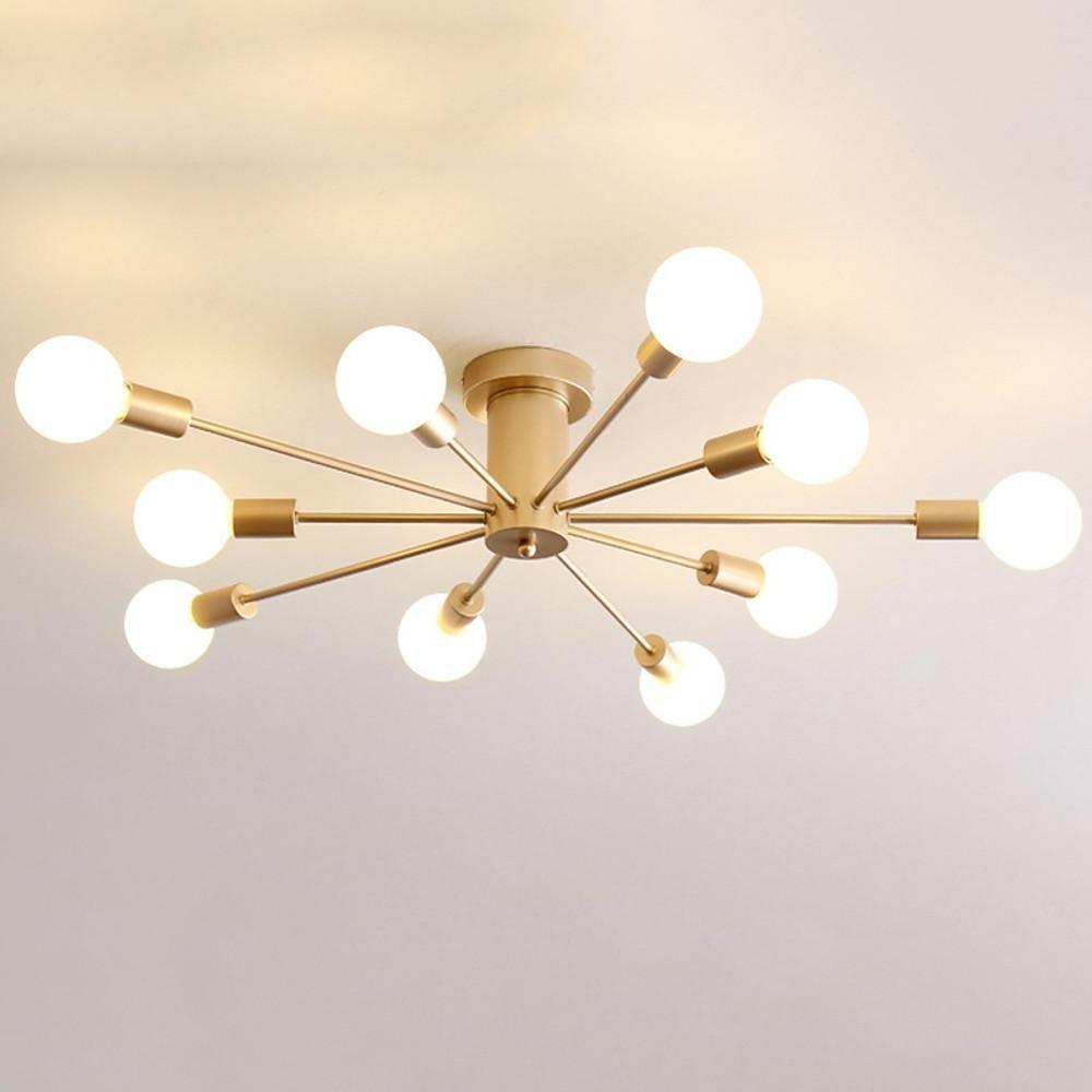 Modern 10 Light Metal Flush Mount Ceiling Fixture for Industrial Kitchen and Large Living Spaces