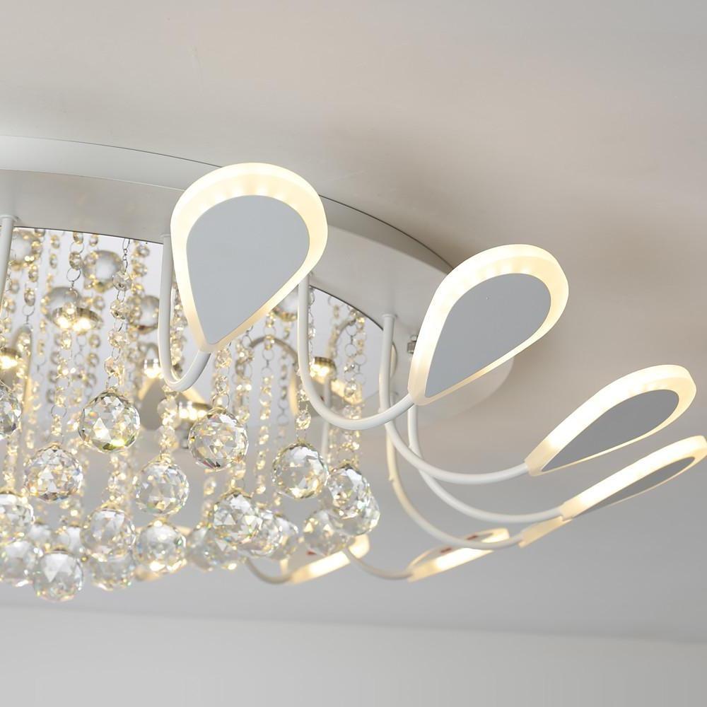 Modern Flower Crystal LED Flush Mount Ceiling Light Dimmable Chandelier for Living Room