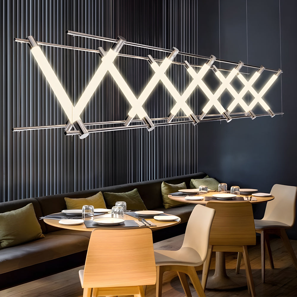 Geometric Acrylic Tube LED Linear Island Chandelier for Modern Dining Room and Bar