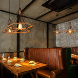 Geometric Black Iron Cage Pendant Lighting Retro Industrial Lantern Chandelier for Modern Home