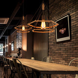 Geometric Black Iron Cage Pendant Lighting Retro Industrial Lantern Chandelier for Modern Home