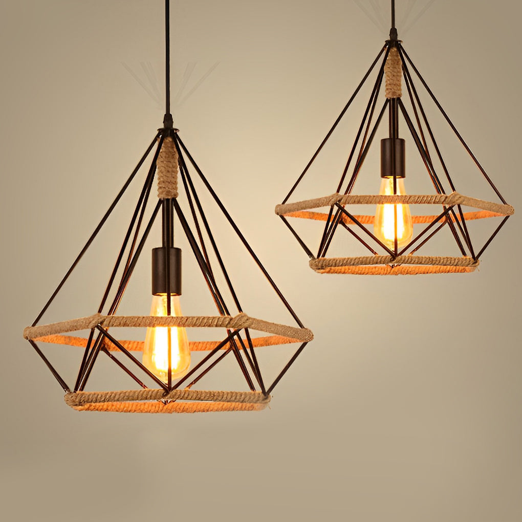 Geometric Black Iron Cage Pendant Lighting Retro Industrial Lantern Chandelier for Modern Home