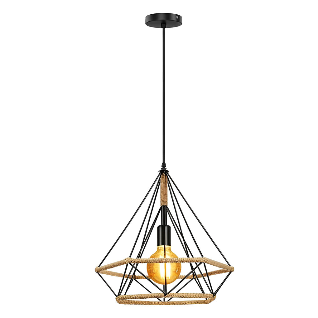 Geometric Black Iron Cage Pendant Lighting Retro Industrial Lantern Chandelier for Modern Home