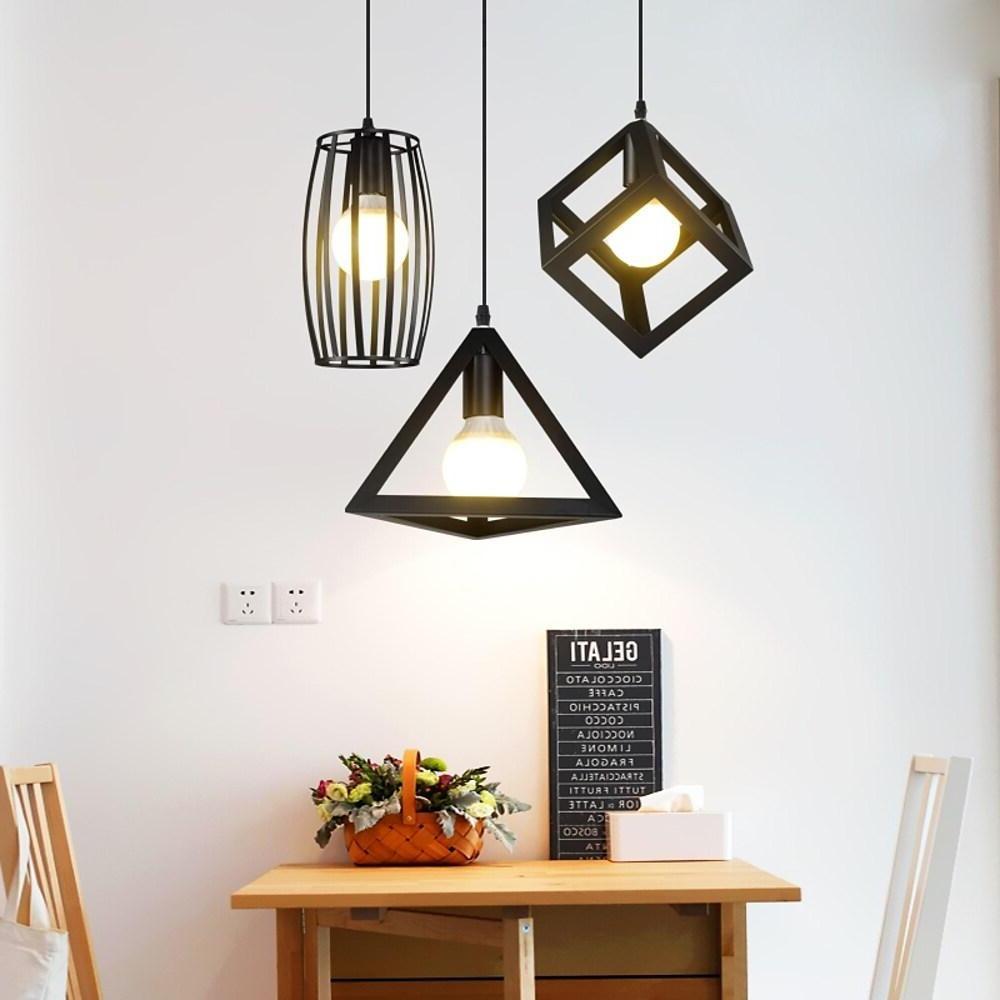 Geometric Black LED Pendant Light Vintage Industrial Adjustable Chandelier for Dining Room