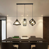 Geometric Black LED Pendant Light Vintage Industrial Adjustable Chandelier for Dining Room