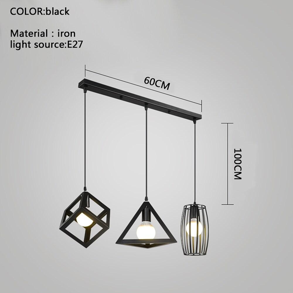 Geometric Black LED Pendant Light Vintage Industrial Adjustable Chandelier for Dining Room