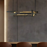 Geometric Black Metal LED Chandelier Modern Irregular Linear Pendant for Dining Room