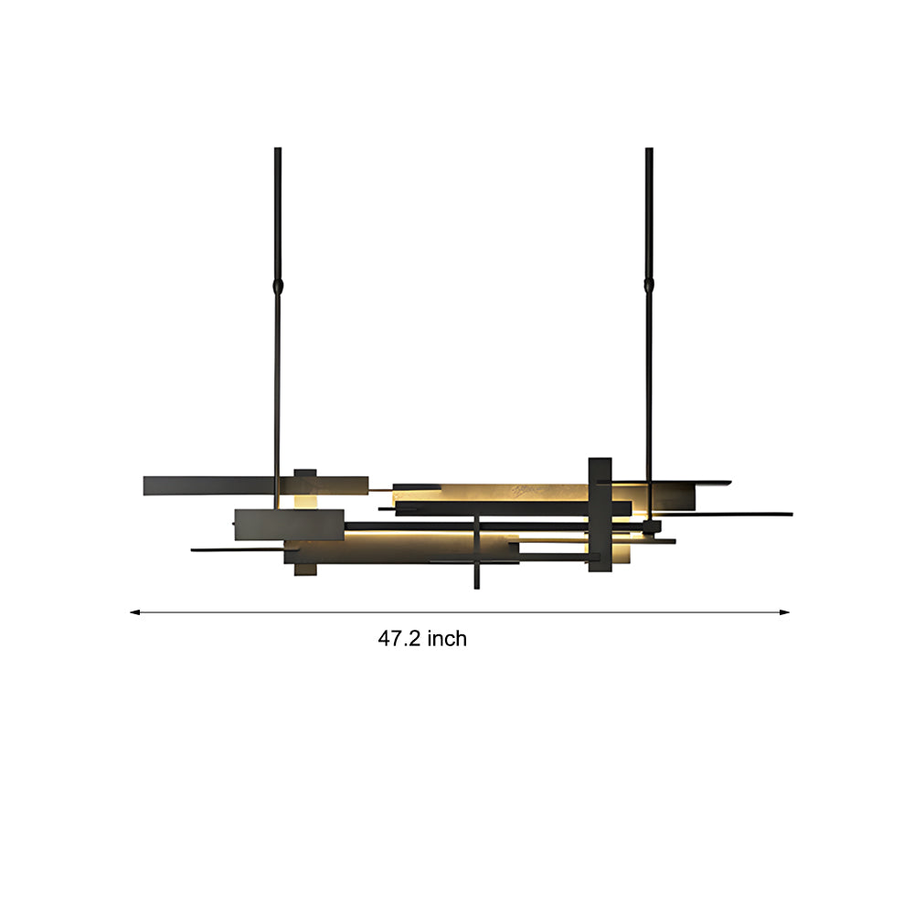 Geometric Black Metal LED Chandelier Modern Irregular Linear Pendant for Dining Room