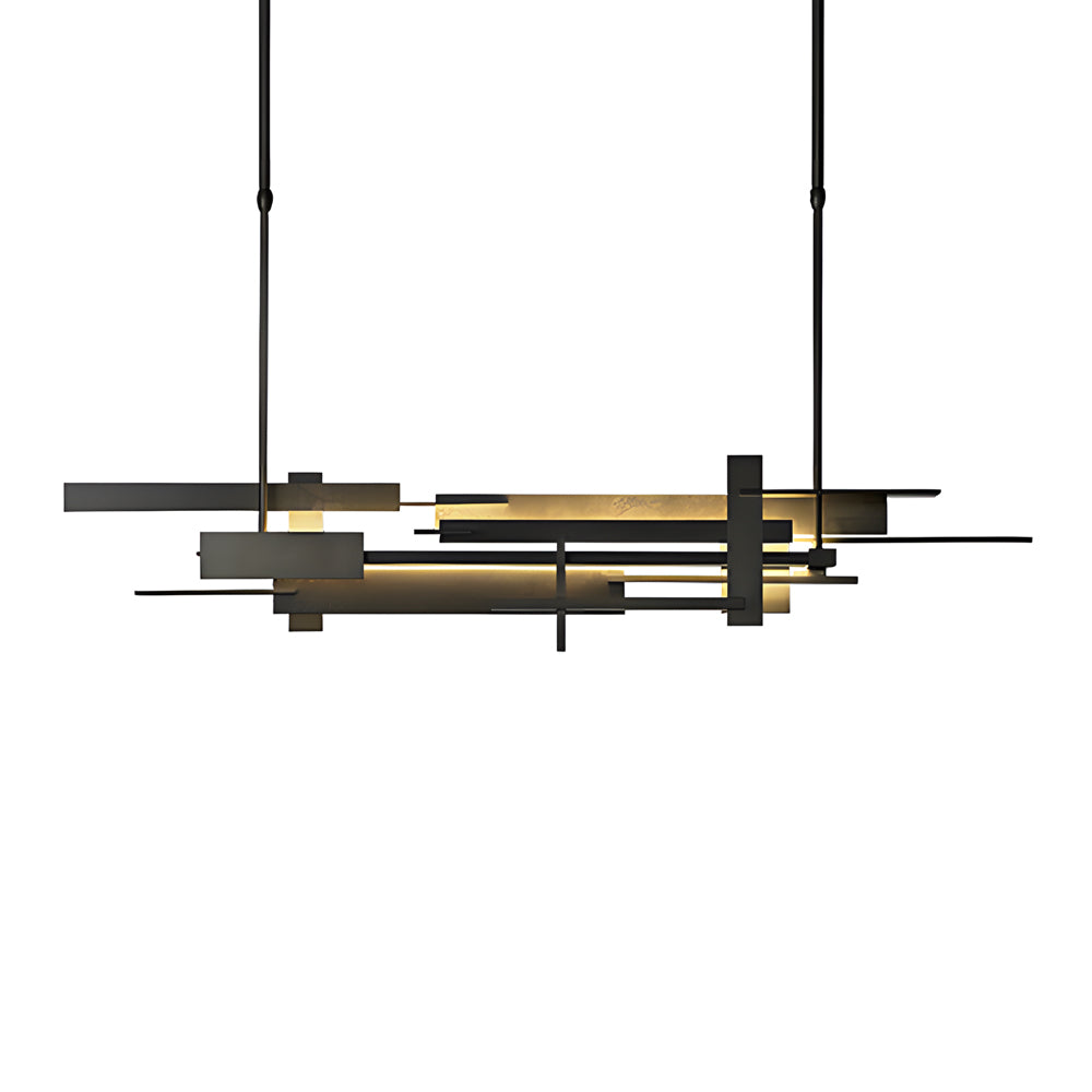 Geometric Black Metal LED Chandelier Modern Irregular Linear Pendant for Dining Room