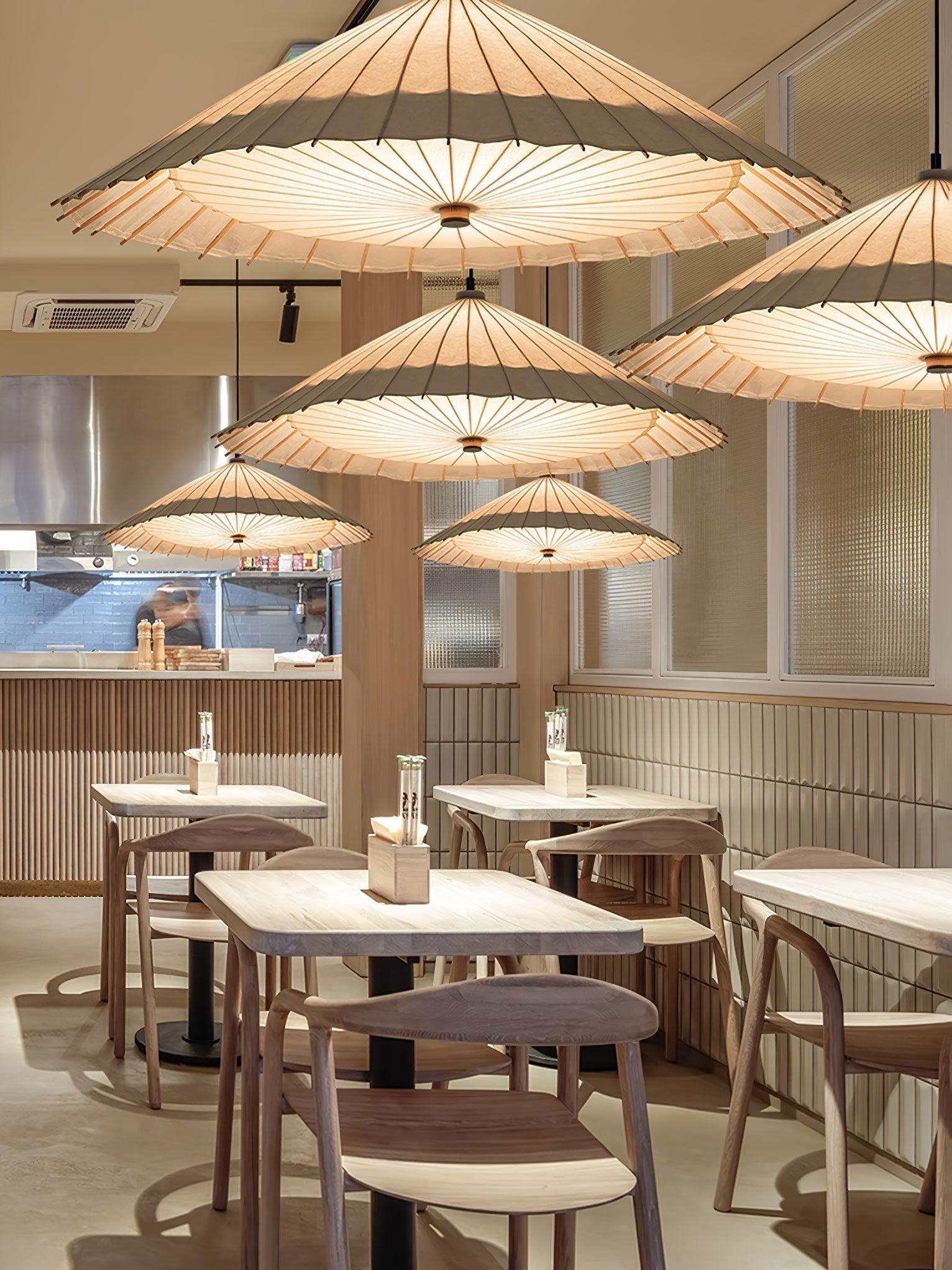 Geometric Fabric Umbrella Pendant Light Modern Beige Parasol Hanging Lamp