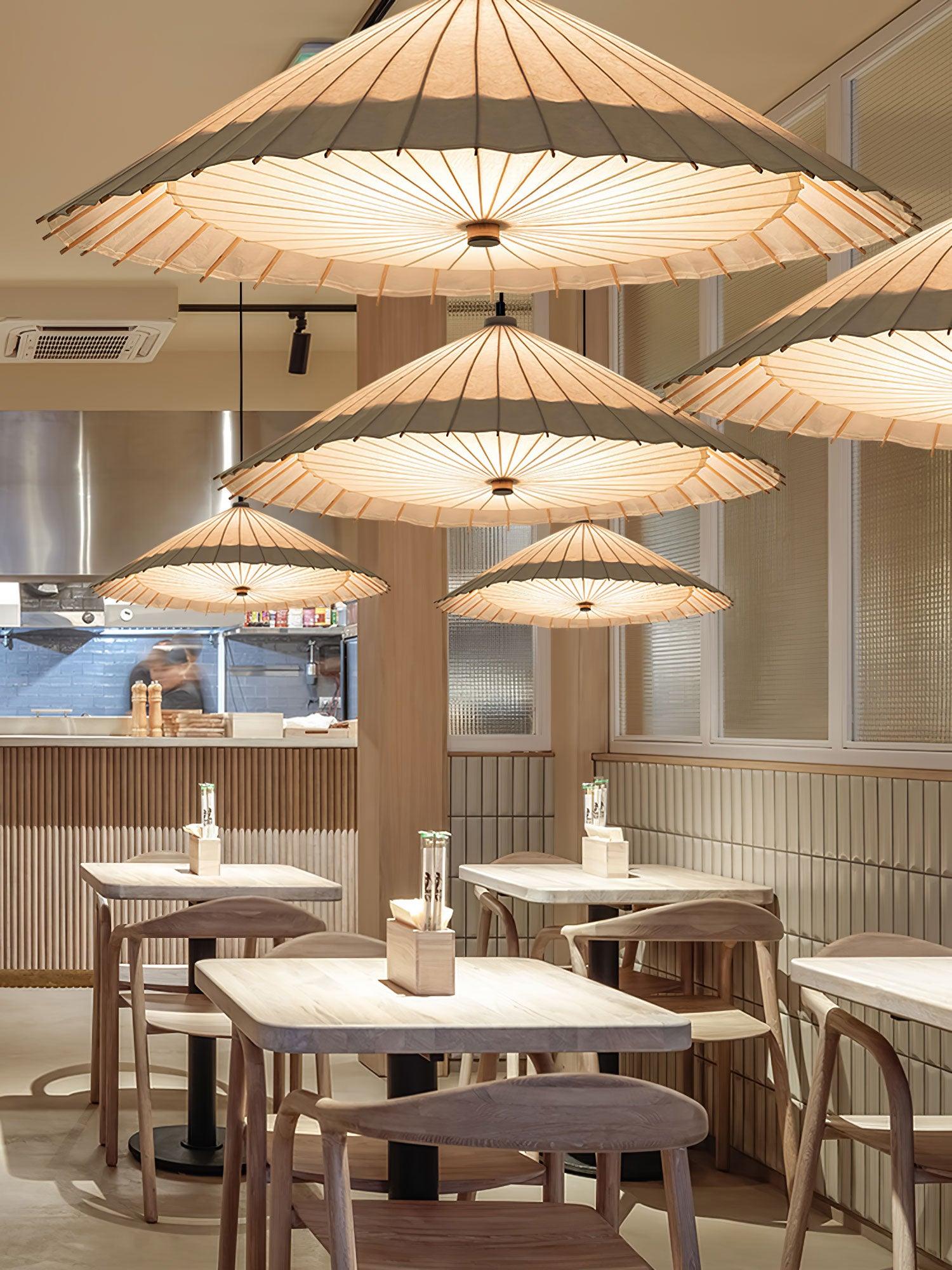 Geometric Fabric Umbrella Pendant Light Modern Beige Parasol Hanging Lamp