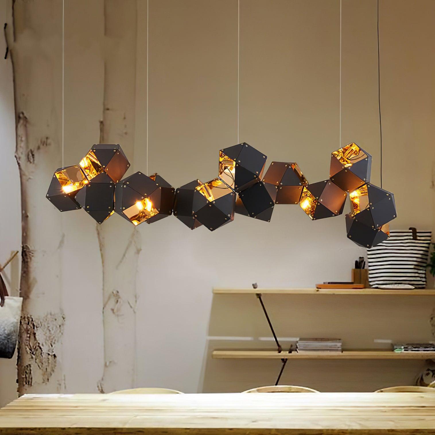 Geometric Hollow Polygon Pendant Light Black Modular Metal Chandelier for Dining Room