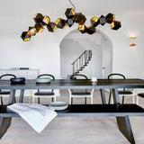 Geometric Hollow Polygon Pendant Light Black Modular Metal Chandelier for Dining Room
