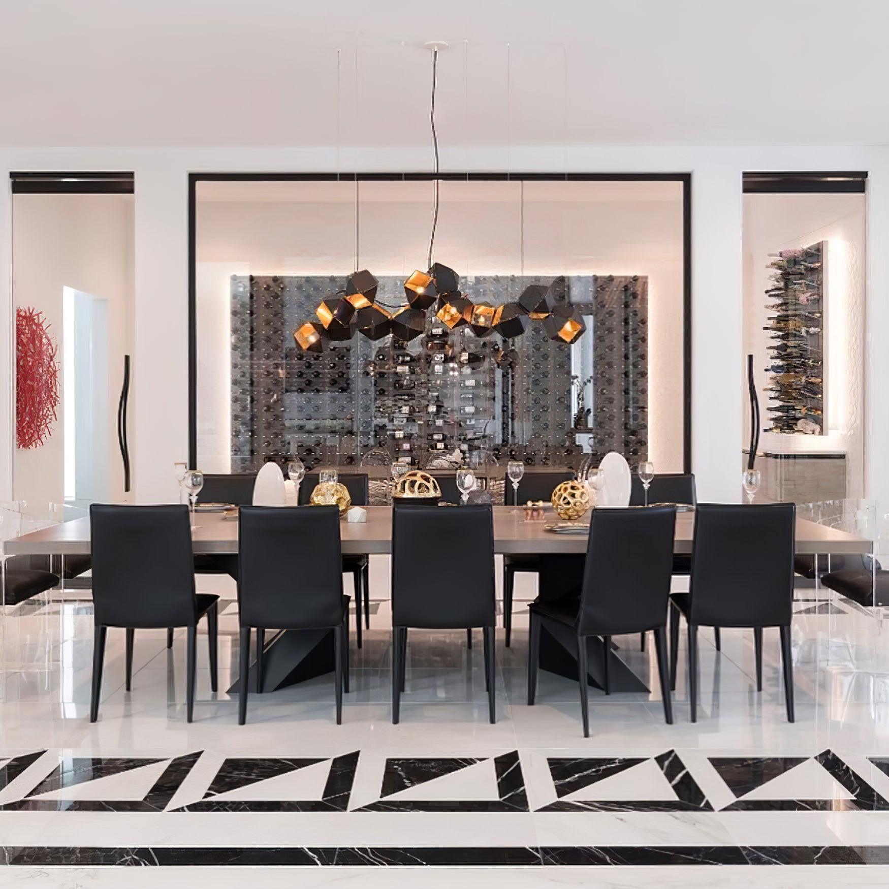 Geometric Hollow Polygon Pendant Light Black Modular Metal Chandelier for Dining Room