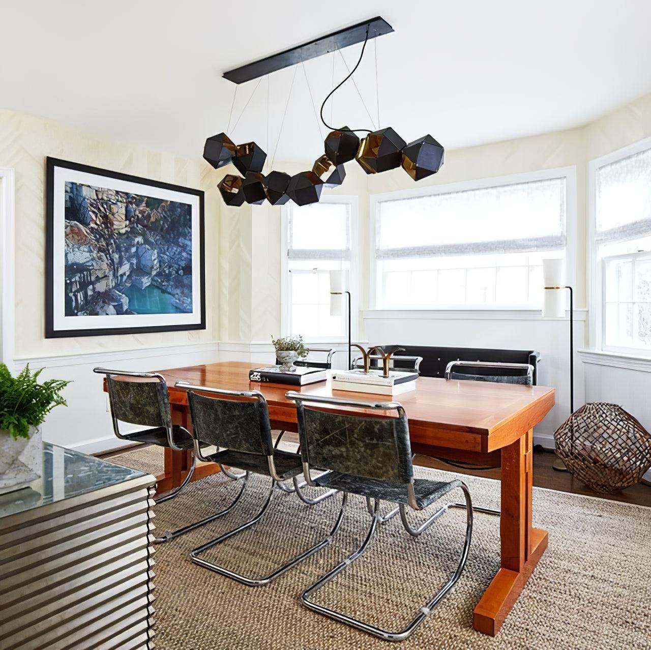 Geometric Hollow Polygon Pendant Light Black Modular Metal Chandelier for Dining Room