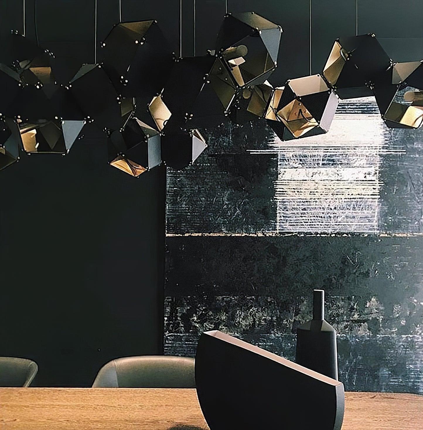 Geometric Hollow Polygon Pendant Light Black Modular Metal Chandelier for Dining Room
