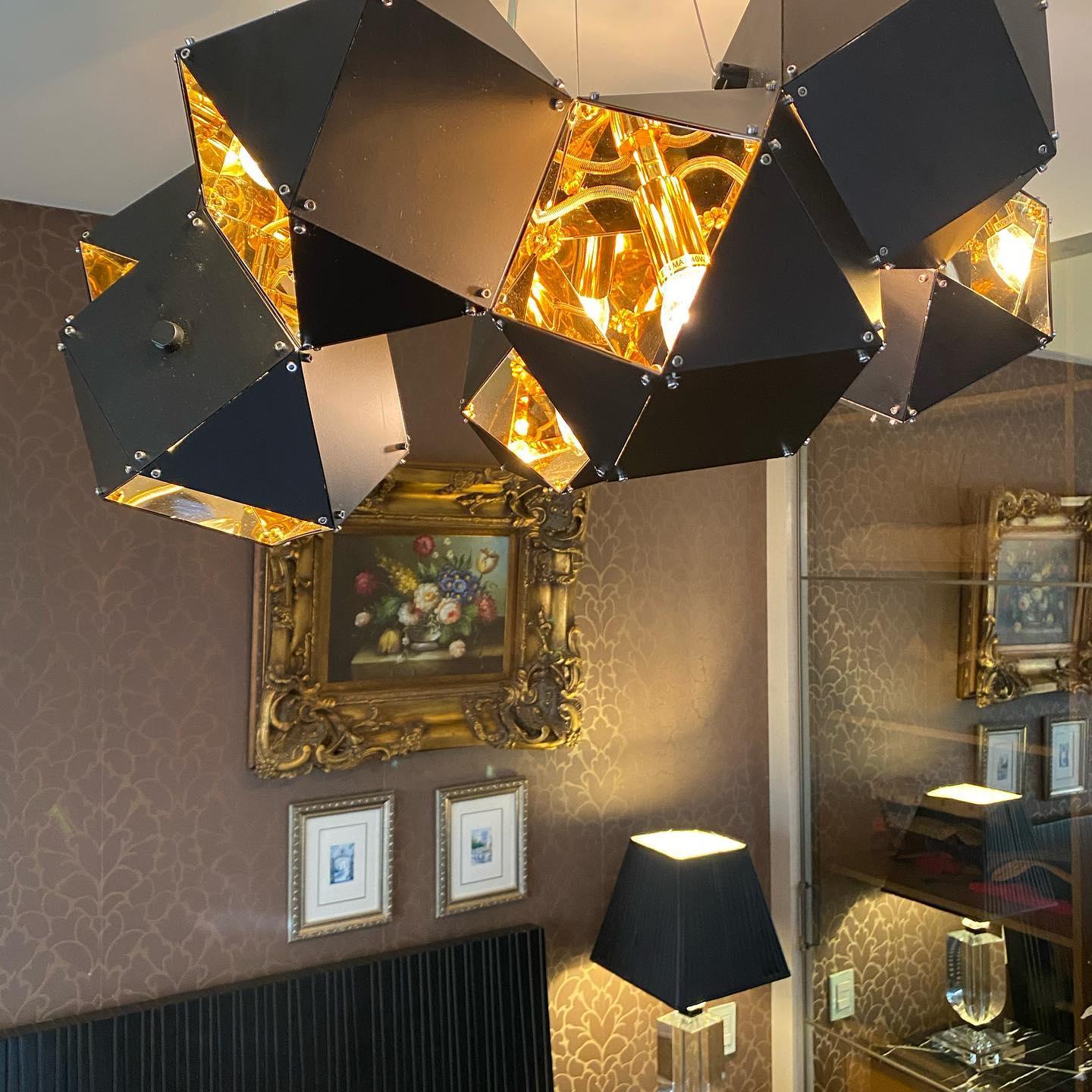 Geometric Hollow Polygon Pendant Light Black Modular Metal Chandelier for Dining Room