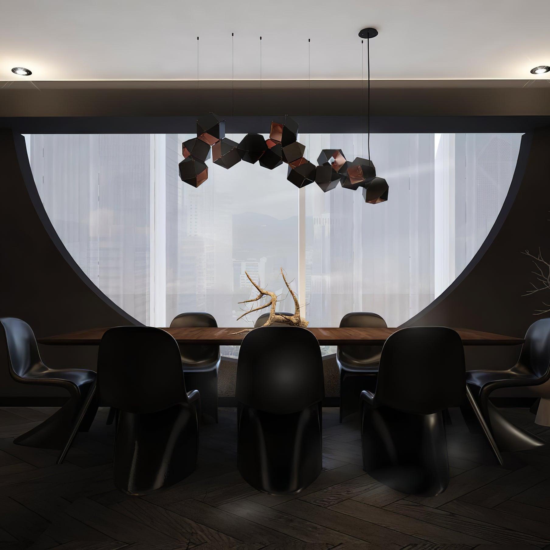 Geometric Hollow Polygon Pendant Light Black Modular Metal Chandelier for Dining Room