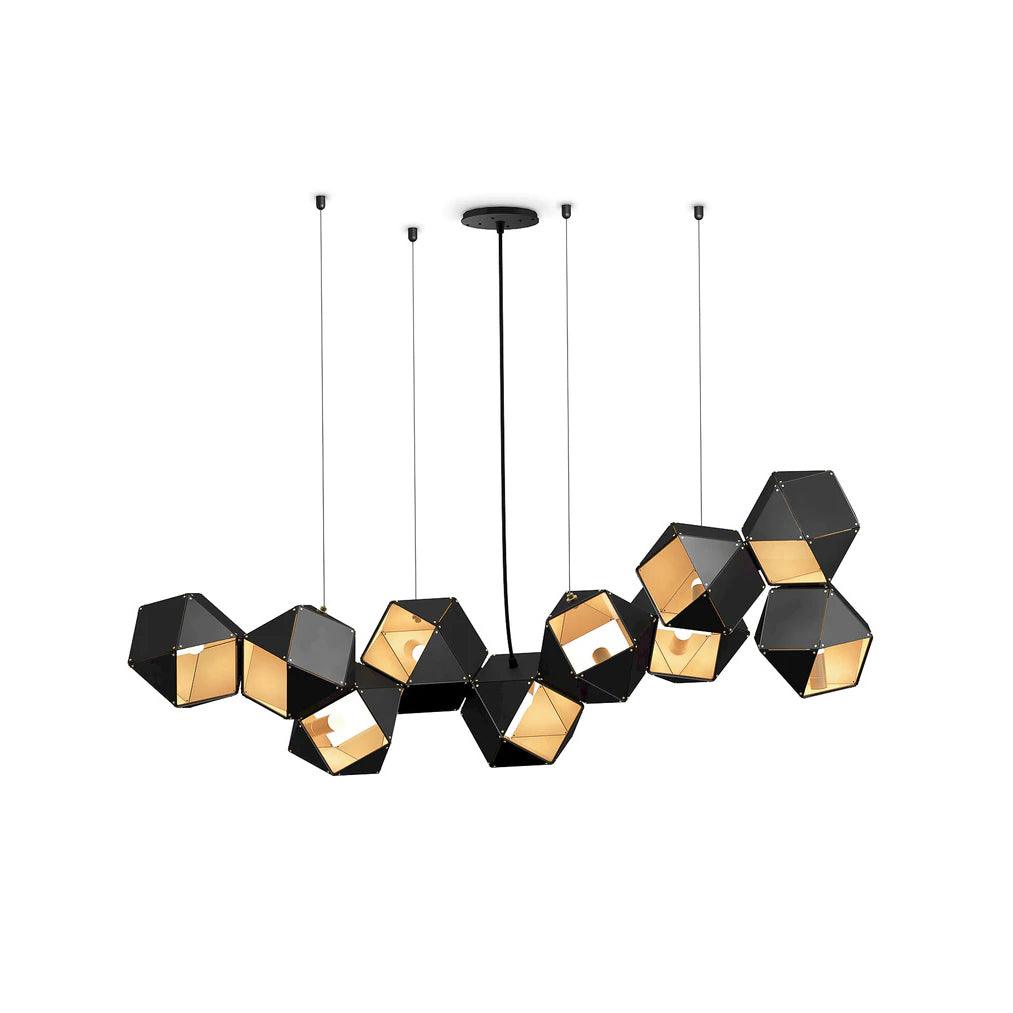 Geometric Hollow Polygon Pendant Light Black Modular Metal Chandelier for Dining Room