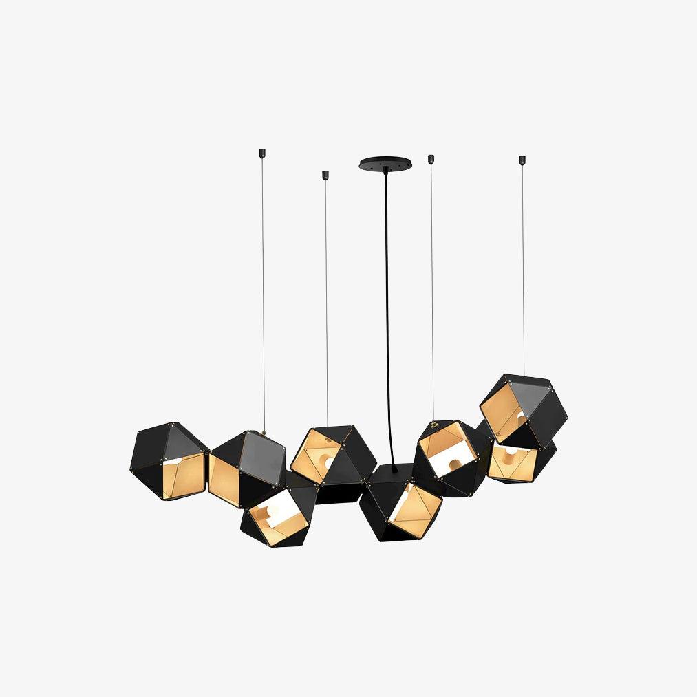 Geometric Hollow Polygon Pendant Light Black Modular Metal Chandelier for Dining Room