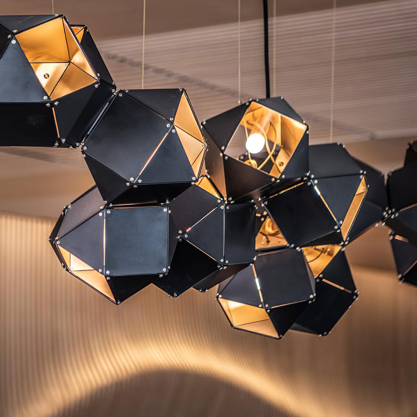 Geometric Hollow Polygon Pendant Light Black Modular Metal Chandelier for Dining Room
