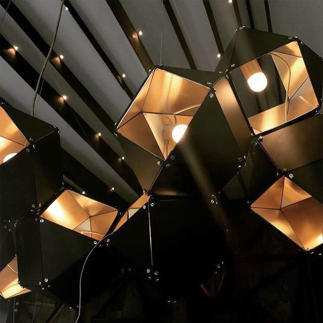 Geometric Hollow Polygon Pendant Light Black Modular Metal Chandelier for Dining Room