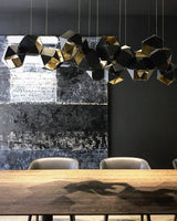Geometric Hollow Polygon Pendant Light Black Modular Metal Chandelier for Dining Room