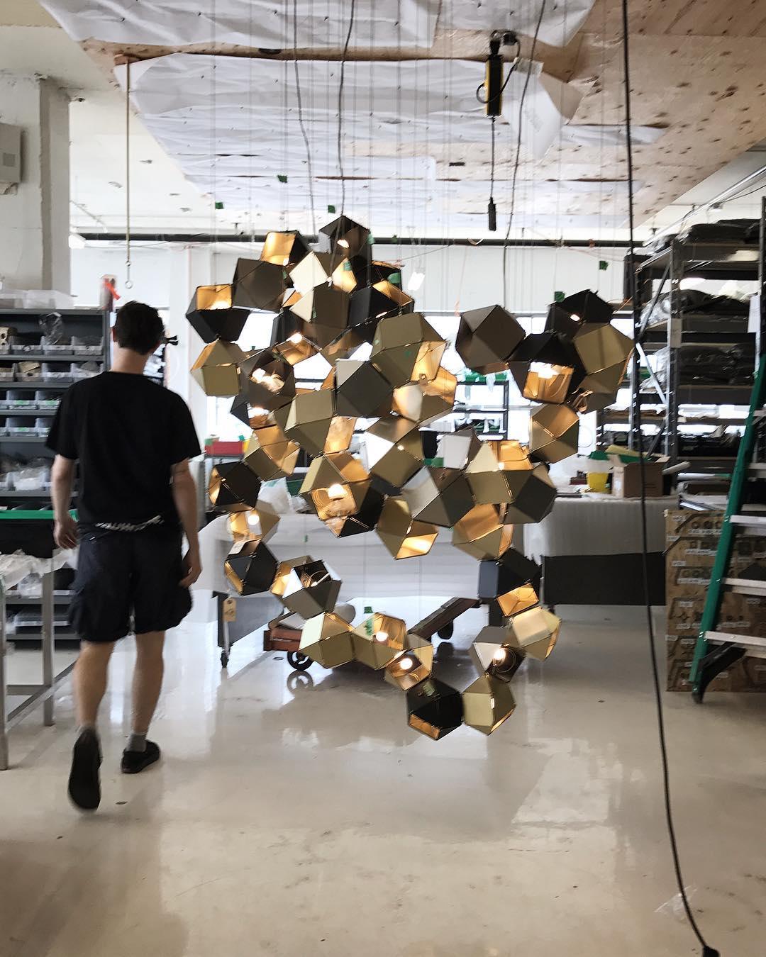 Geometric Hollow Polygon Pendant Light Black Modular Metal Chandelier for Dining Room